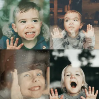 Kid faces in window